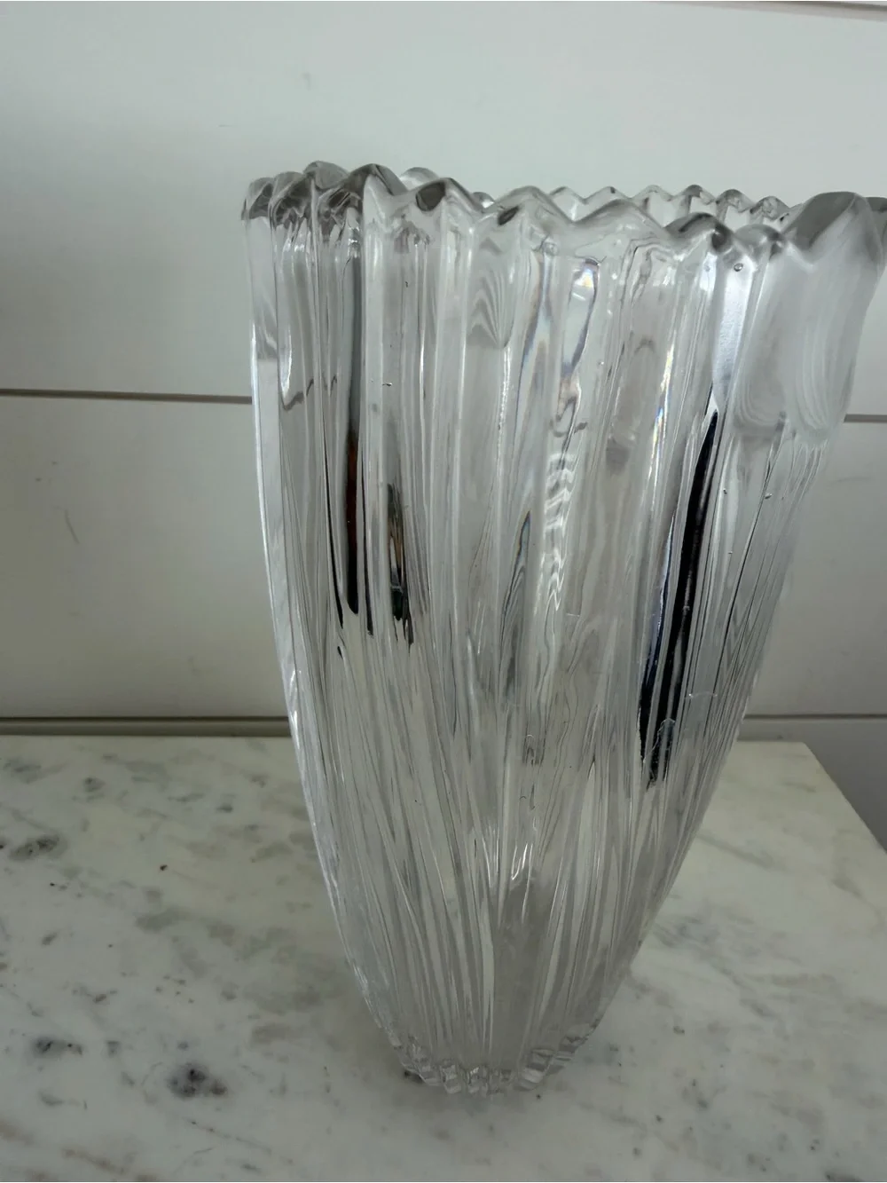 Anna Hutte Crystal Swirl Vase Sawtooth Rim Germany